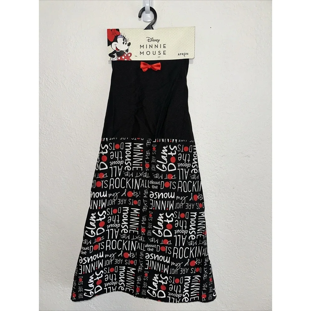 Disney Minnie Mouse Apron Rockin All The Dots Black‎ Red Graphic Kitchen New